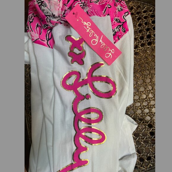 LILLY PULITZER Finn Top Breast Cancer 2021 Print PURRPOSEFULLY PINK Large NWT - Picture 5 of 11